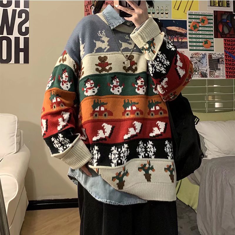 Áo Sweater Họa Tiết Giáng Sinh Phong Cách Hong Kong Cho Nam