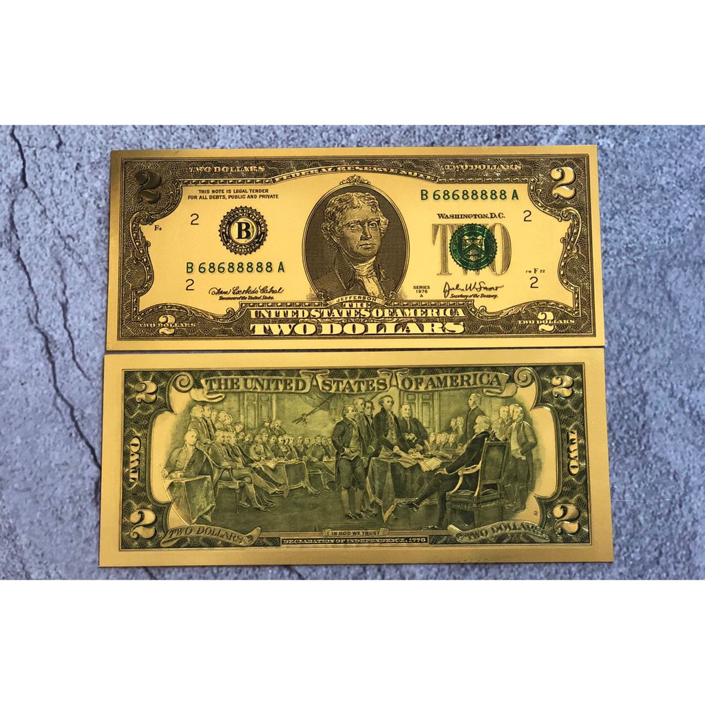 Tờ 2 USD vàng Plastic - Lì xì tài lộc