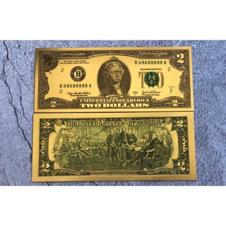 Tờ 2 USD vàng Plastic - Lì xì tài lộc
