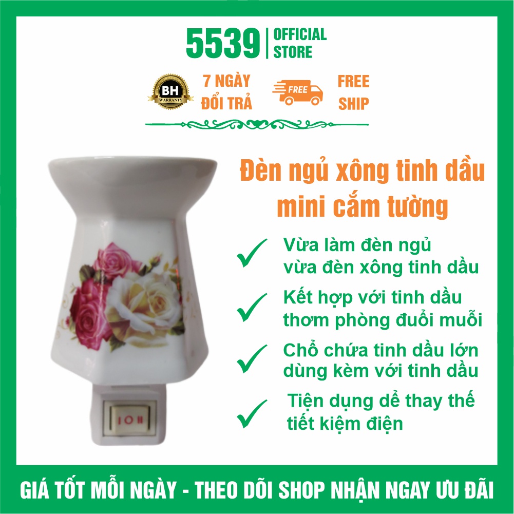 Đèn ngủ xông tinh dầu cắm tường, đèn gồm 2 chức năng vừa làm đèn ngủ vừa làm đèn xông tinh dầu - 5539 Official Store
