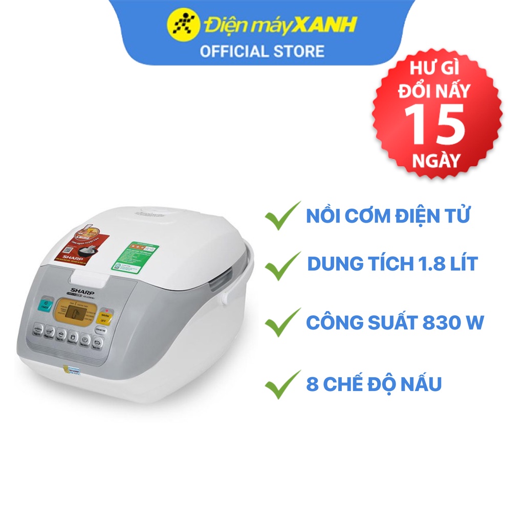 Nồi cơm điện tử Sharp KS-COM18V 1.8 lít 830 W lòng nồi chống dính - Chính hãng BH 12 tháng - Sản xuất tại Thái Lan