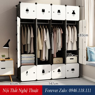 Tủ nhựa ghép 20 ô 147*183*47cm Decal quần áo bảo hành 1 đổi 1 - Nội Thất Nghệ Thuật Forever
