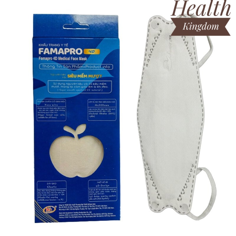 Khẩu trang thời trang cao cấp FAMAPRO loại 4D, phong cách Hàn Quốc Health Kingdom, 10 chiếc/bịch