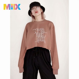 Áo croptop nữ phối tay dài thời trang Miix form rộng màu xám - MC002