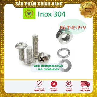 Vít pake đầu dù inox size M4 và M5  bộ T+E+P+V , ốc 4 cạnh đầu dù  inox, ốc vặn tua vít đầu dù thân bulong, inox 304