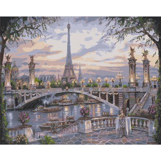 Tranh sơn dầu số hóa tự tô Tháp eiffel buồn - Tặng kèm cọ , màu , khung , Paint by numbers DIY NGOCTUART