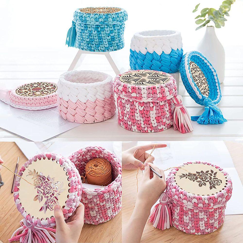 BEAUTY 2pcs/set Home Decoration Natural Wooden Basket Bottom Easy to Use Embroidery Floss Organizer Hollow Crochet Basket Base Round Shape Bag Making DIY Craft Weaving Supplies Template Cross Stitch