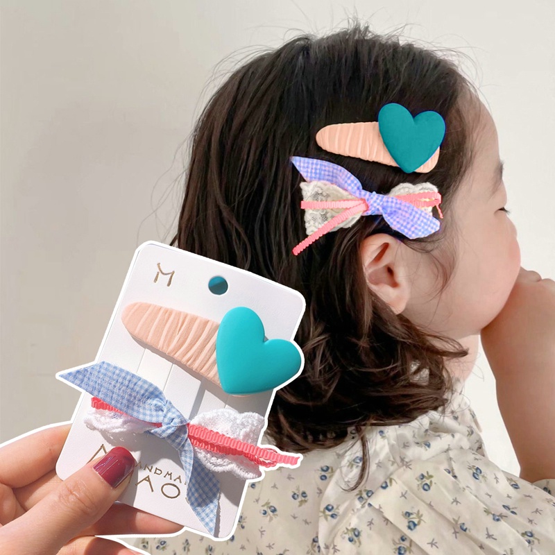 Set 2 KẹP TóC HìNh Nơ / TráI Tim Dễ Thương Cho Bé GáI