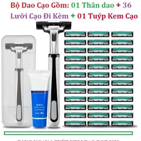 Bộ dao cạo râu 36 lưỡi kép - 1 bộ gồm có bàn cạo + 36 lưỡi kép + 1 kem cạo râu đi kèm siêu tiện lợi