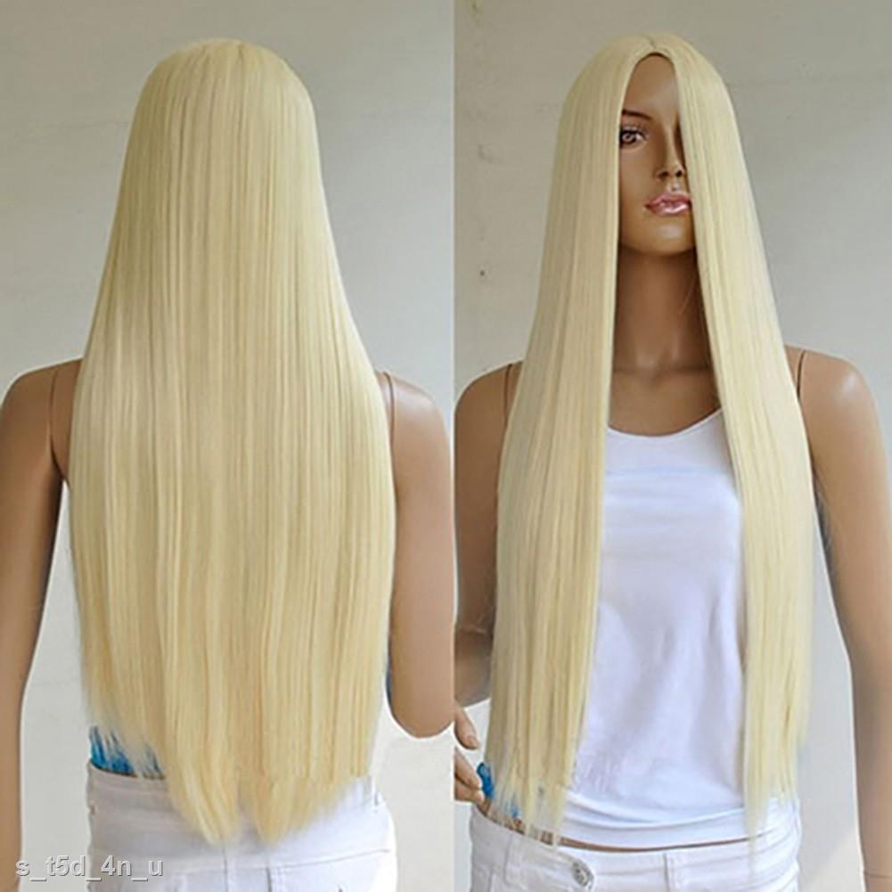 GENUINE Tóc giả thẳng dài đầy đủ đầu màu vàng bạch kim