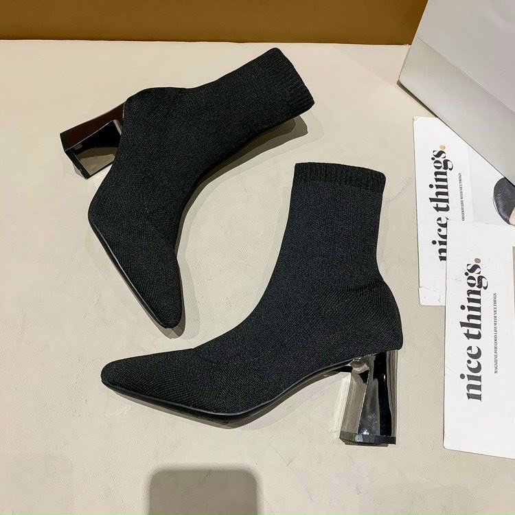 Bốt boots len cổ chun 7 phân đế bạc hottrend Bụng Bự Store 2020