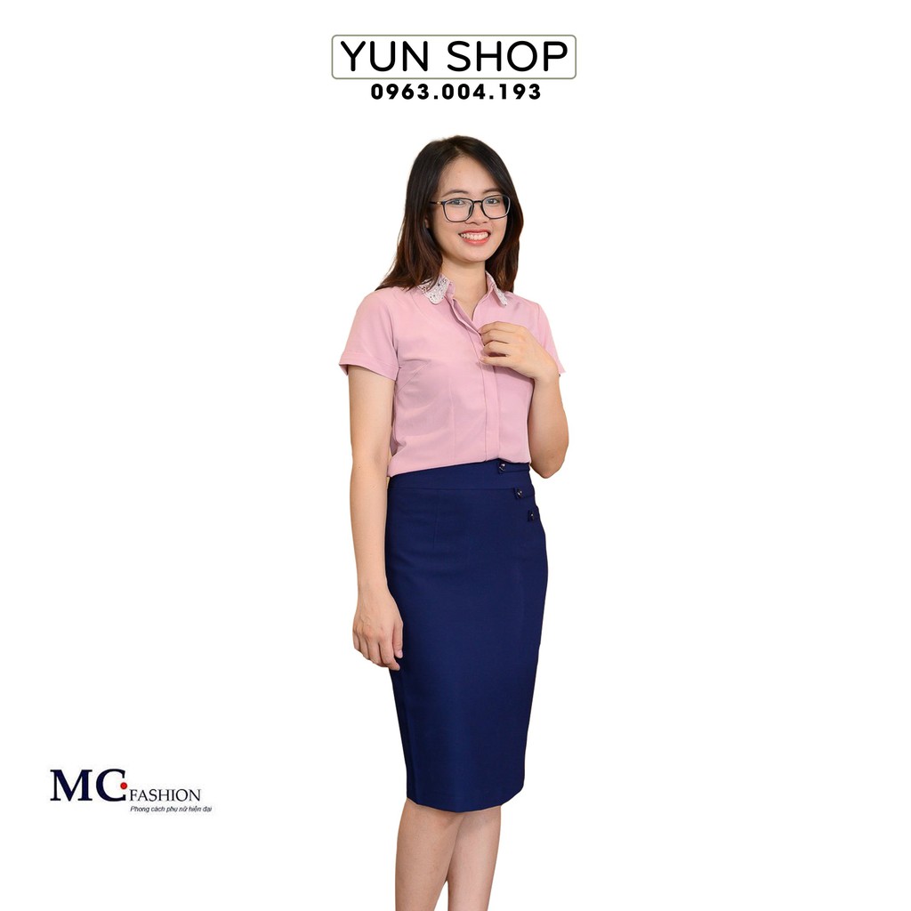 Aó Sơ Mi Nữ, Áo Sơ Mi  Nữ Tay Ngắn Cộc Tay MC Fashion Họa Tiết Cổ Ren Màu Hồng Đỗ A680
