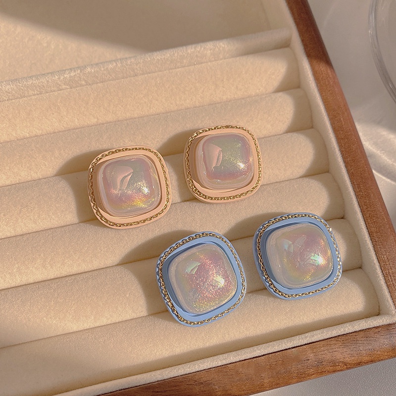 Bông Tai Mạ Bạc 925 Kiểu Hình Vuông Màu Kẹo Ngọt Phong Cách Hàn Quốc Thời Trang Mới S925 Dành Cho Nữ