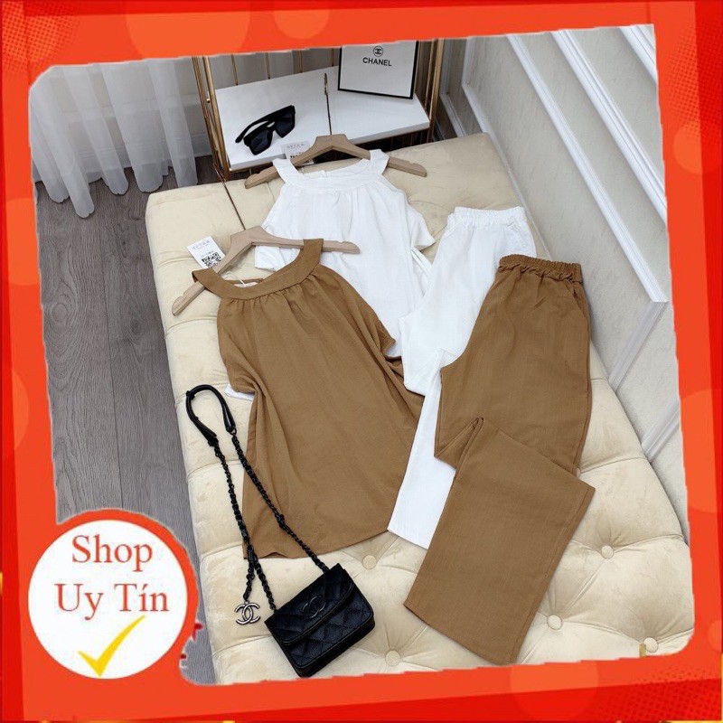 [ 𝐅𝐑𝐄𝐄 𝐒𝐇𝐈𝐏 ]Sét Bộ Đũi Cổ Yếm Siêu Hot Chất Đũi Sước QC Cao Cấp Siêu Dầy Đẹp Mát Sét basic đơn giản diện ở nhà, đi chơi