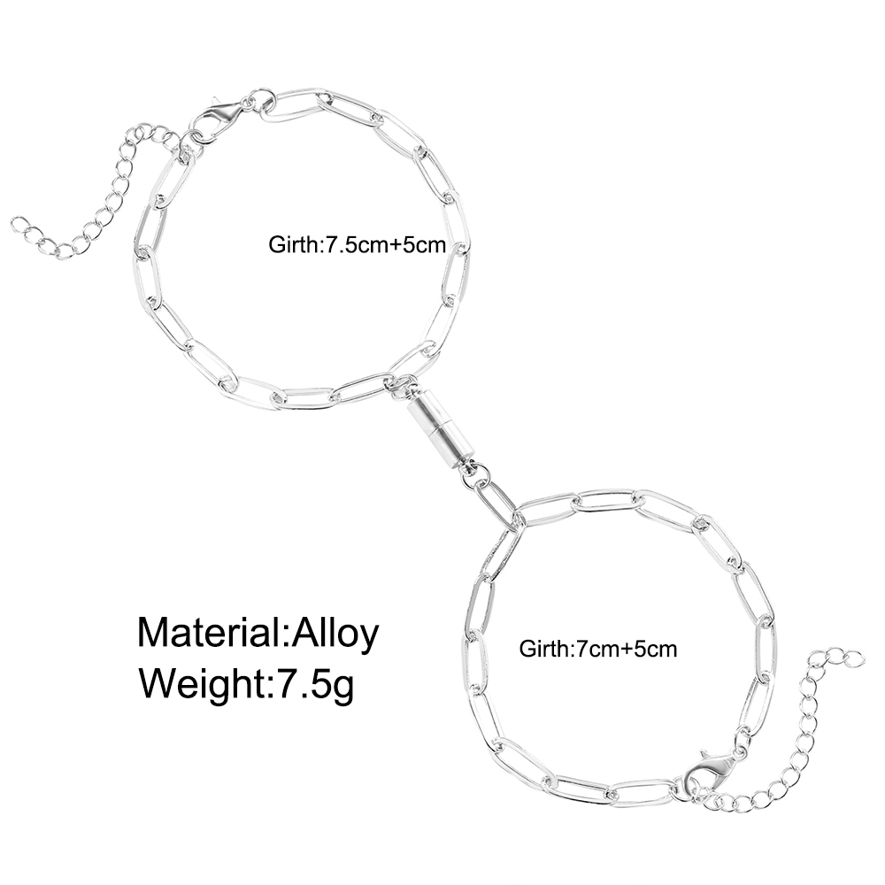 Set 2 Vòng Tay Bạc Kiểu Dây Xích Nam Châm Thời Trang Cho Cặp Đôi