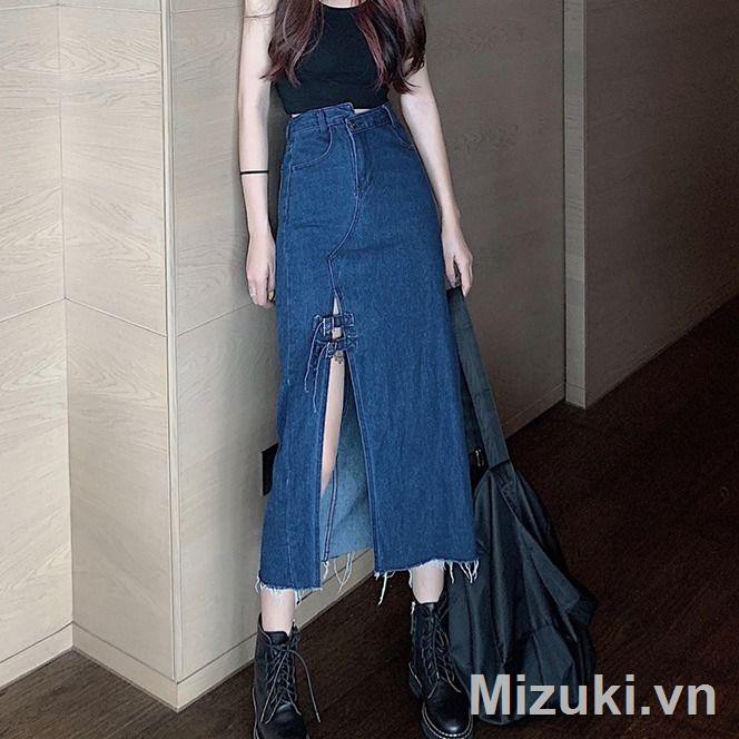 Chân Váy Jean Dài Lưng Cao Xẻ Tà Cá Tính Cho Nữ | BigBuy360 - bigbuy360.vn