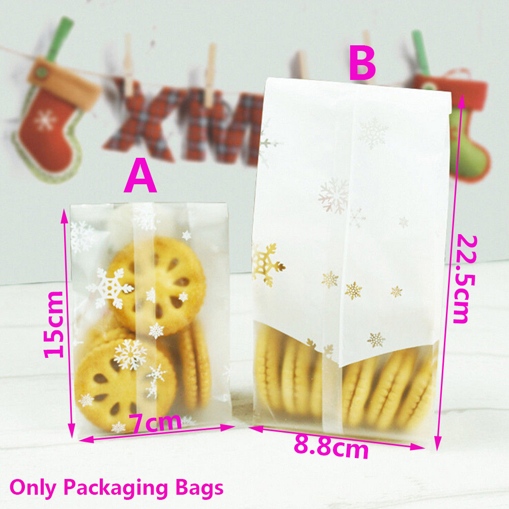 Set 50 Túi Nhựa Đựng Kẹo Giáng Sinh Tự Dính Hình Người Tuyết Dễ Thương Cho Trẻ Em
