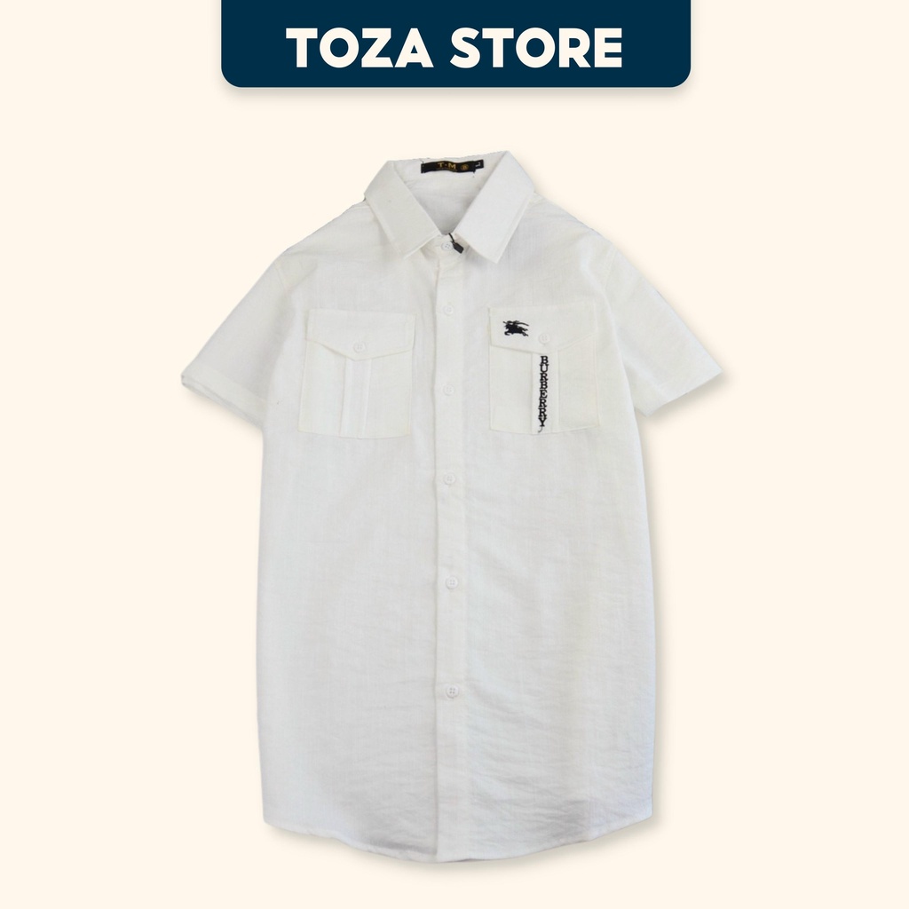 Áo sơ mi nam cộc tay thêu chữ chất liệu đũi thoáng mát TOZA SM02