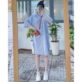 Đầm váy sơ mi suông sọc xanh