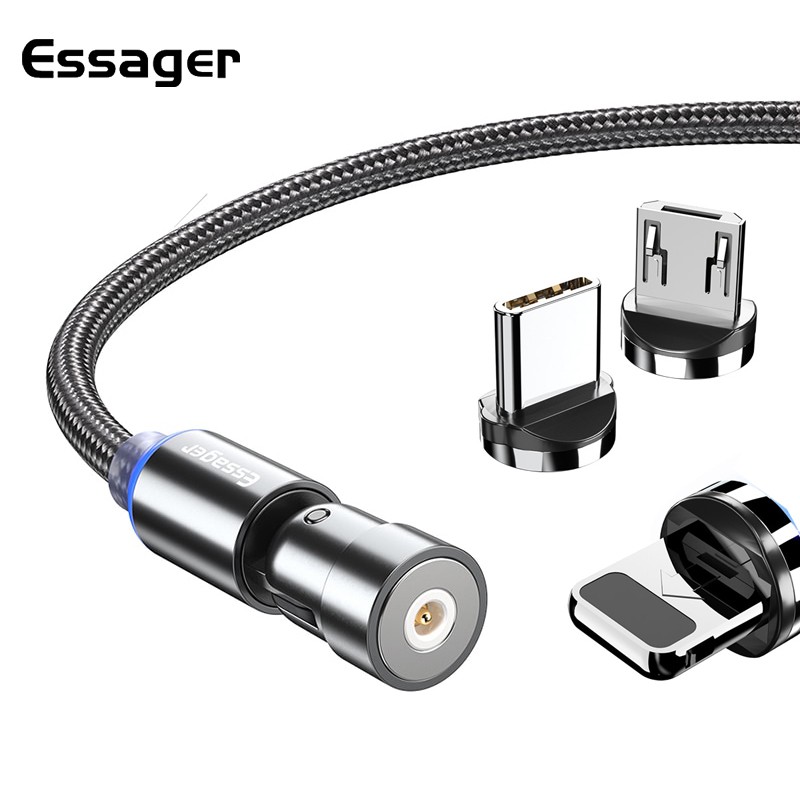 Essager Dây cáp sạc nhanh 540 Micro Usb Type C cho Iphone thiết kế giắc cắm từ tính