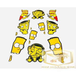Bộ 10 tem Sticker Simpson Mrbean decal dán siêu đẹp rẻ