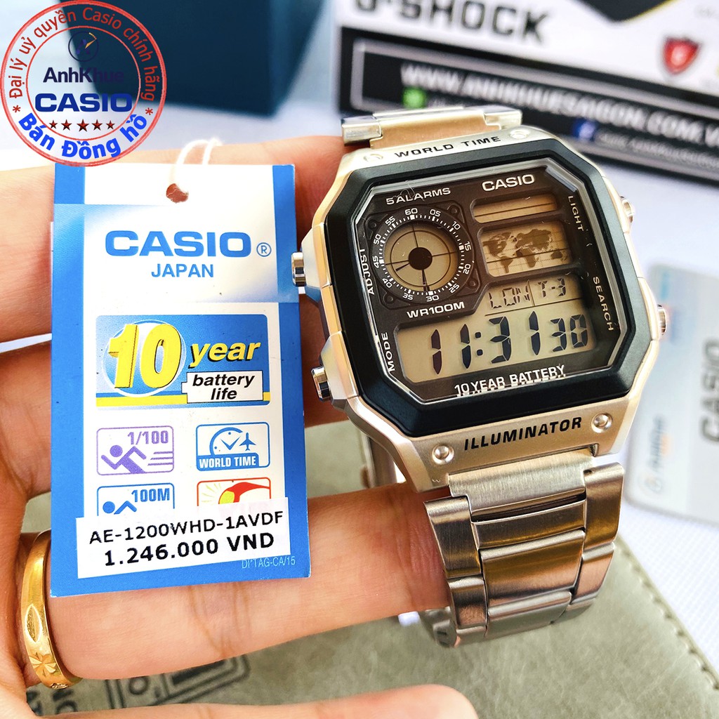 Đồng hồ nam Casio điện tử AE-1200 AE-1200WH-1AV AE-1200WH-1B AE-1200WHB bảo hành 1 năm chính hãng - chống nước- báo thức