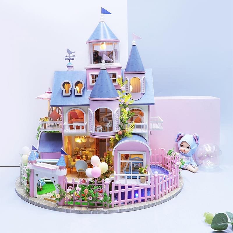 (Tặng keo sữa,đèn)Mô hình nhà búp bê đồ chơi bé tự ráp cửa hàng hoa bằng gỗ Diy doll house L2121