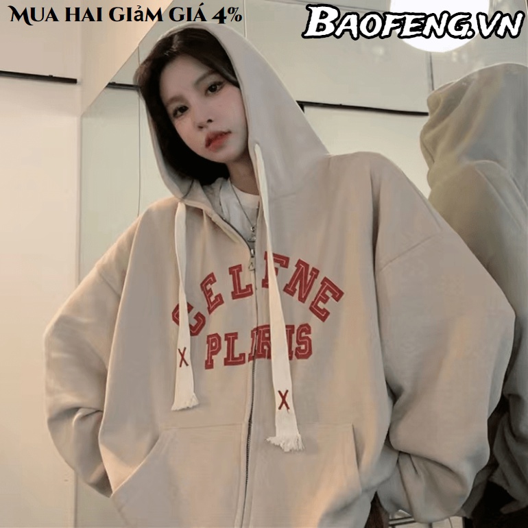 Áo Khoác hoodie Tay Dài Có Khóa Kéo In Chữ Phong Cách Hàn Quốc Thời Trang Cho Nam Và Nữ