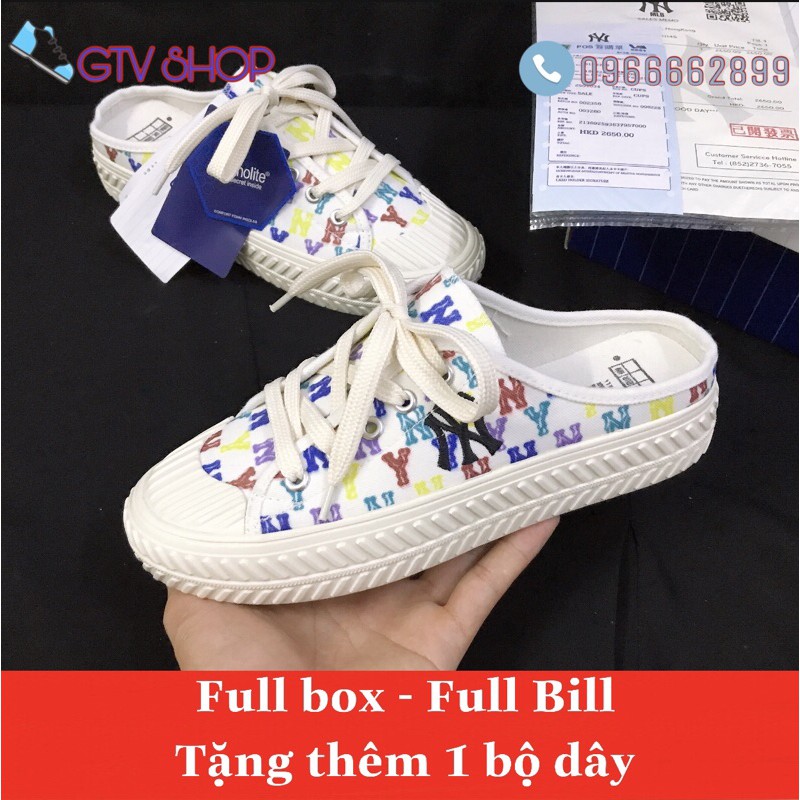 Full Bill - Full Box + Tặng thêm 1 bộ dây lụa - Giày Sục Ny Đạp Gót, Sục Ny, Sục 𝐌𝐋𝐁  Đạp Gót Trắng chữ thêu.  .