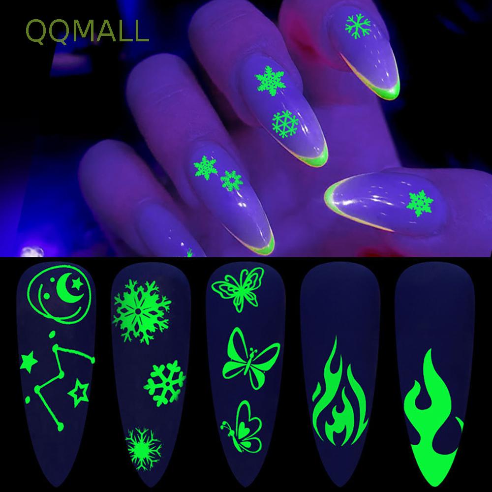 Nhãn Dán Trang Trí Móng Tay Hình Hoa Tuyết/Bướm Dạ Quang Phát Sáng Trong Đêm DIY