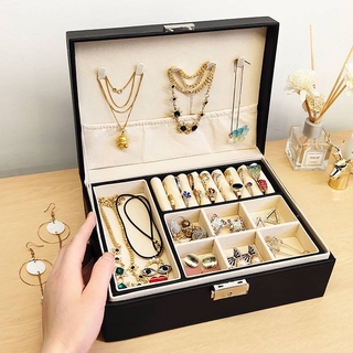 Hộp đựng trang sức bọc da hai tầng có khóa - hộp đựng nữ trang cao cấp