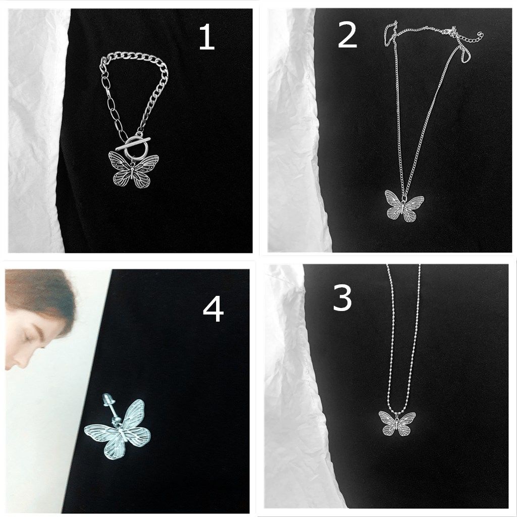 Bộ trang sức Vòng cổ + bông tai + vòng tay hình bướm thời trang cho nữ