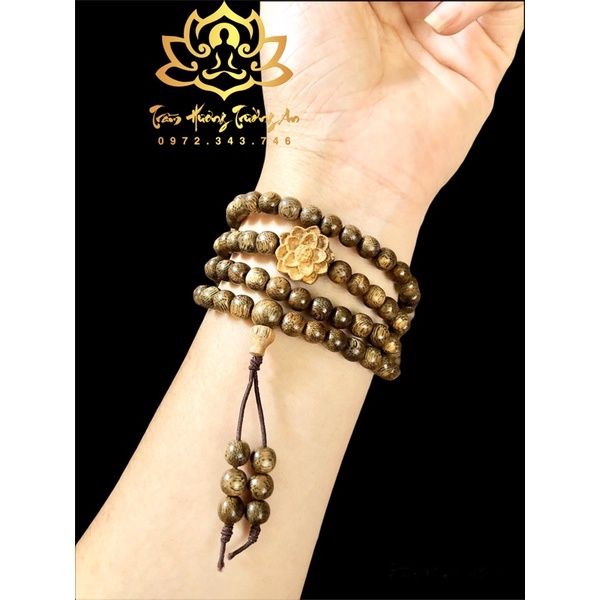 CHUỖI TRẦM HƯƠNG THIÊN NHIÊN 108 HẠT MIX CHARM HOA SEN