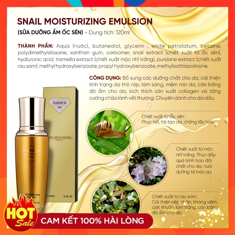 Sữa dưỡng ẩm iSAMEN làm trắng, căng bóng da, chống lão hoá dành cho da dầu | BigBuy360 - bigbuy360.vn