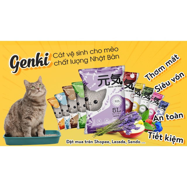 Cát vệ sinh cho mèo Genki 5L khử mùi cực tốt (10 mùi hương)