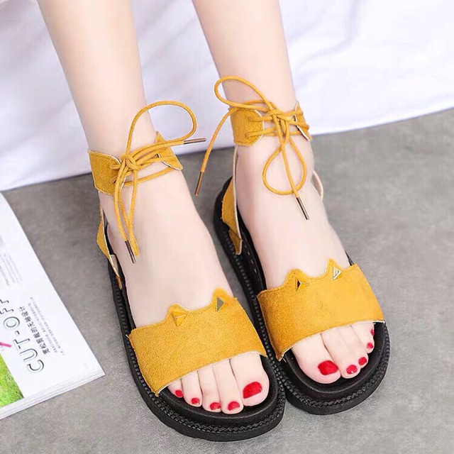 Giày sandal nữ tai mèo cột dây cổ chân