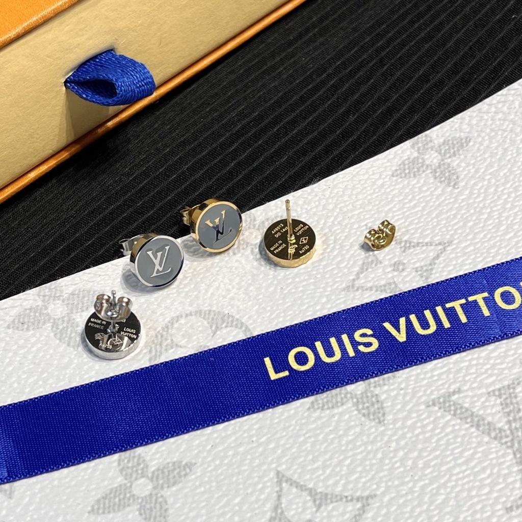LOUIS VUITTON Khuyên Tai Tròn Bằng Thép Titan In Logo LV Thời Trang