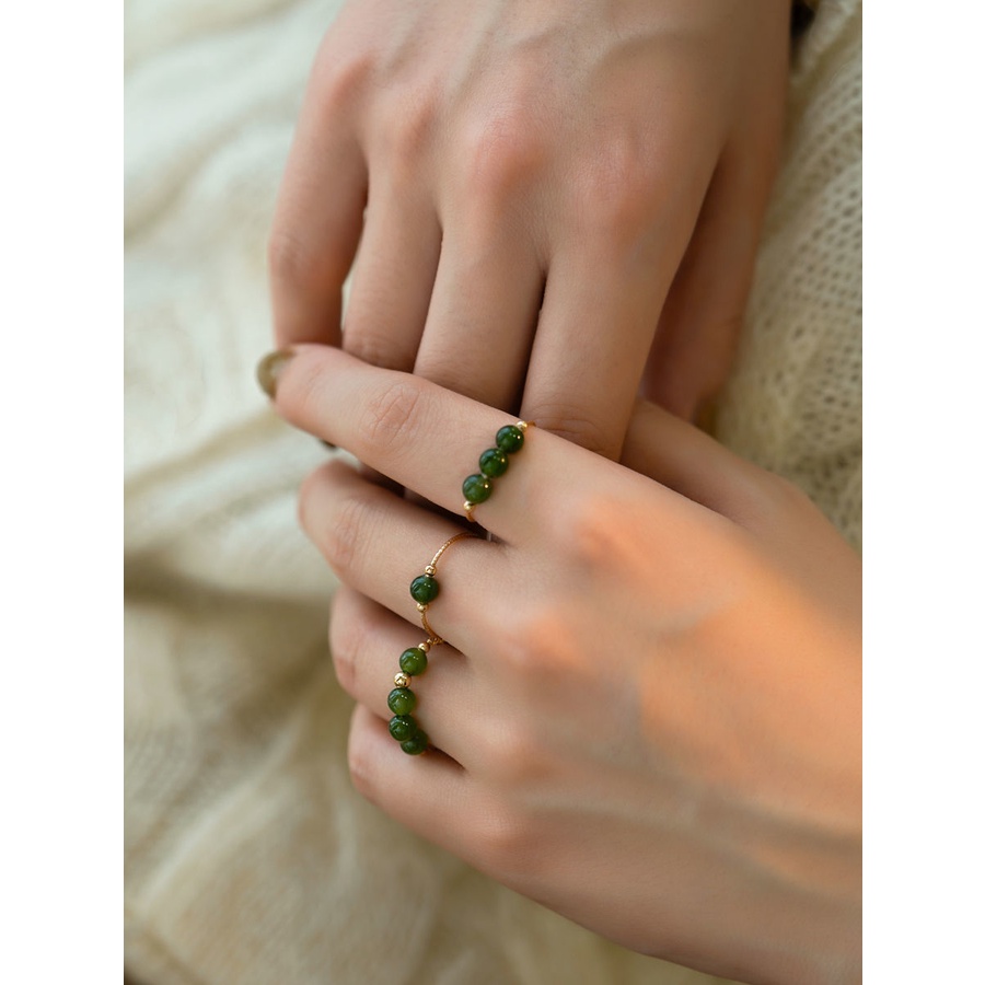 Nhẫn Đính Ngọc Bích Hetian Màu Ngọc Bích Sang Trọng Phong Cách Retro Đơn Giản Cao Cấp Cho Nữ