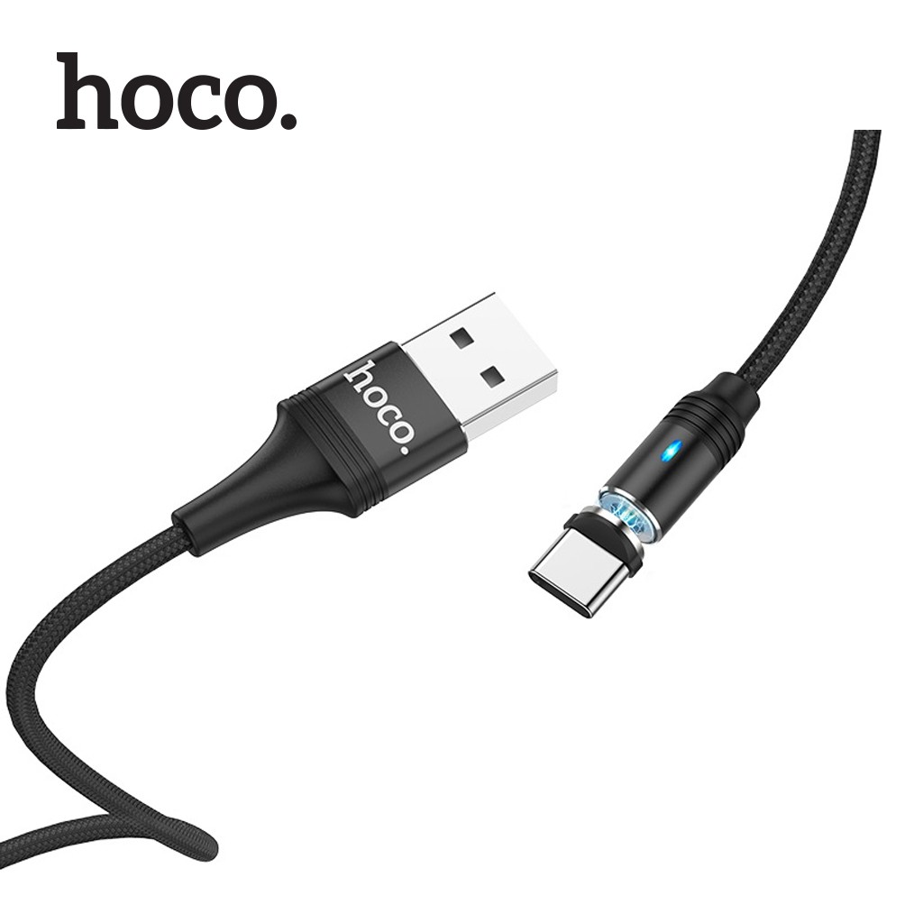 Cáp sạc Hoco U76 Type-C USB đầu sạc nam châm, sạc nhanh tối đa 2A, hỗ trợ truyền data, dây bọc dù, có đèn LED, dài 1.2m