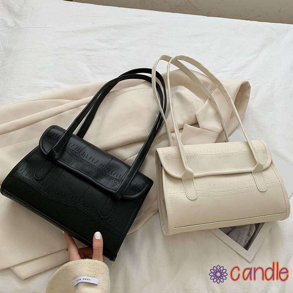 【COD】Vintage Stone Pattern Underarm Bag Women Solid Color Leather Shoulder Totes