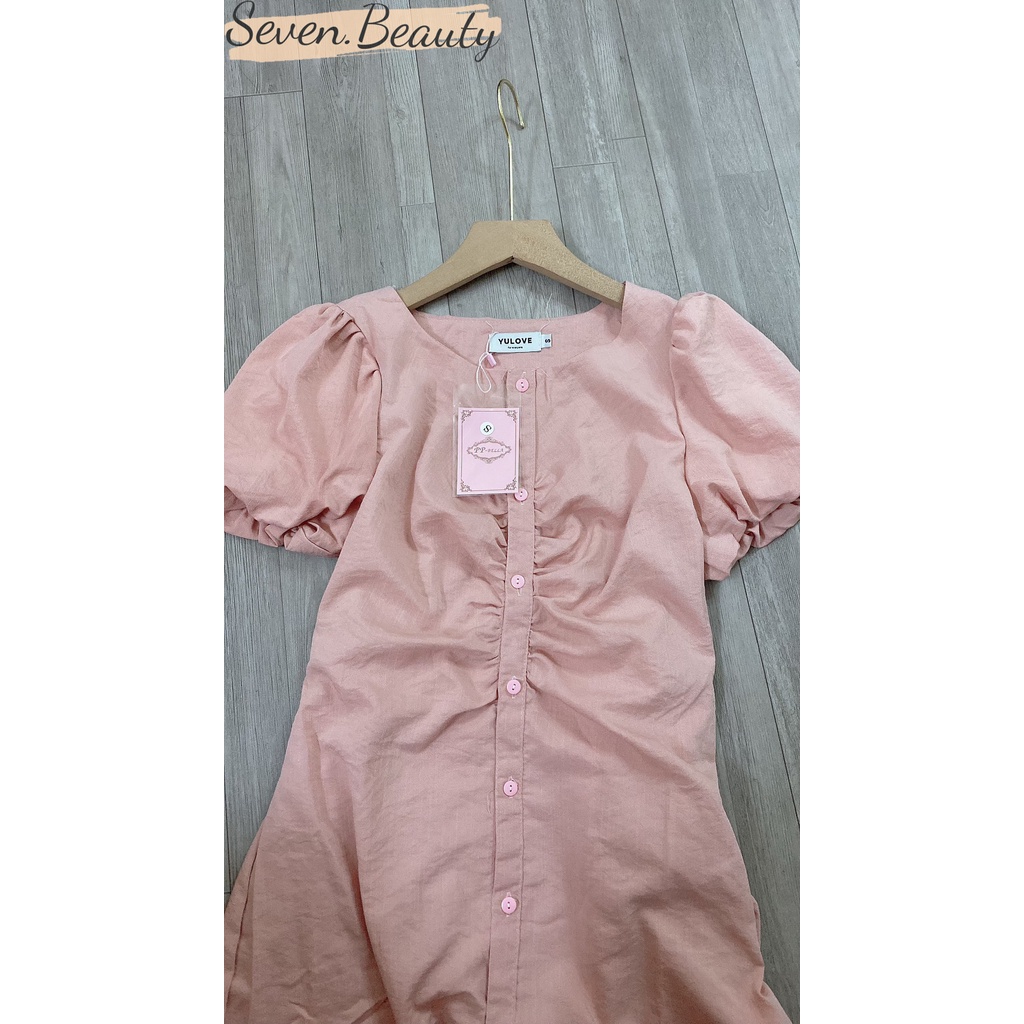 Váy nữ, Đầm chất đũi tay nhúm bồng 7.Beautiful màu hồng cực xinh phong cách nhẹ nhàng nữ tính V105 | BigBuy360 - bigbuy360.vn