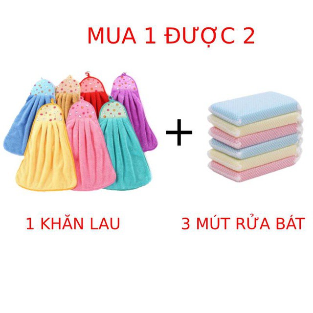 COMBO 1 khăn lau tay Siêu Thấm + 3 miếng rửa bát Nhật