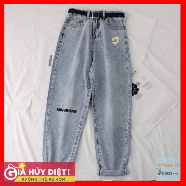 FS50K_Quần Baggy Jean Trơn Và Rách Thêu Hoa Cúc Đẹp Mê Ly - 407