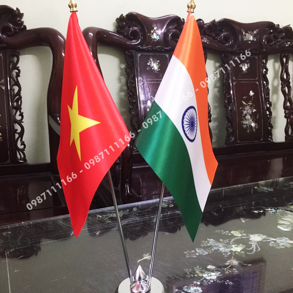 Cờ Để Bàn Đế Inox Loại 2 cắm 2 cờ Việt Nam - Ấn Độ