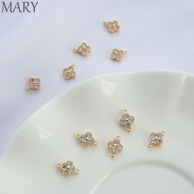 Bộ Phụ Kiện Làm Trang Sức Thủ Công Hình Cỏ Bốn Lá Bằng Đồng 14K diy