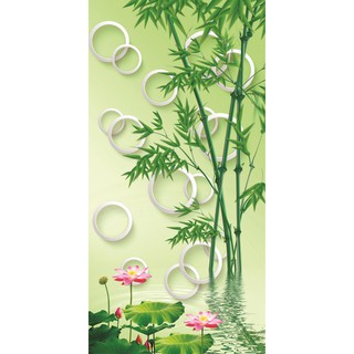 Tranh dán tường 3D Rừng Trúc và Hoa Sen khổ dọc UD0292_daochieu 60 x 120 cm