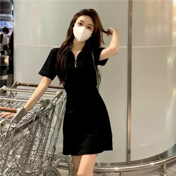 Đầm ngắn Perty cổ polo eo cao phong cách Hàn Quốc cao cấp cho nữ