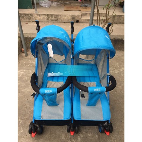 Xe đẩy đôi gấp gọn mẫu mới 2020 (mái che, phanh chân, giỏ đồ)