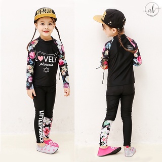 Đồ bơi cho bé gái  dài tay quần dài Lovely  màu đen, chống nắng hiệu quả có size đại (13-37kg) - Anbella DBBG002