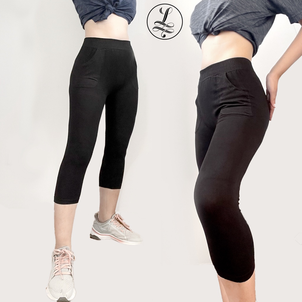 Quần legging lửng lưng cao 2 túi dệt kim siêu co dãn LALI MS77